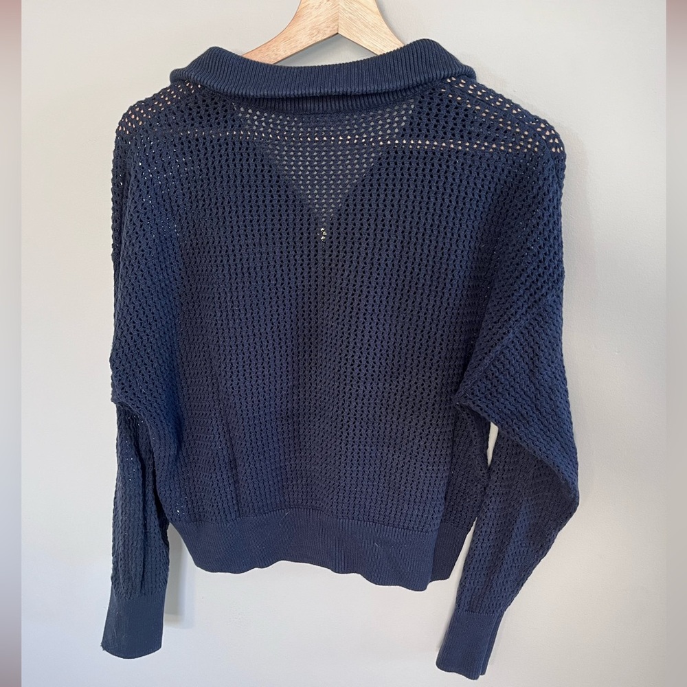 Varley Aurora Half Zip Knit Sweater Navy Blue Mesh Cotton VAR01813 Womens Small - Picture 4 of 7